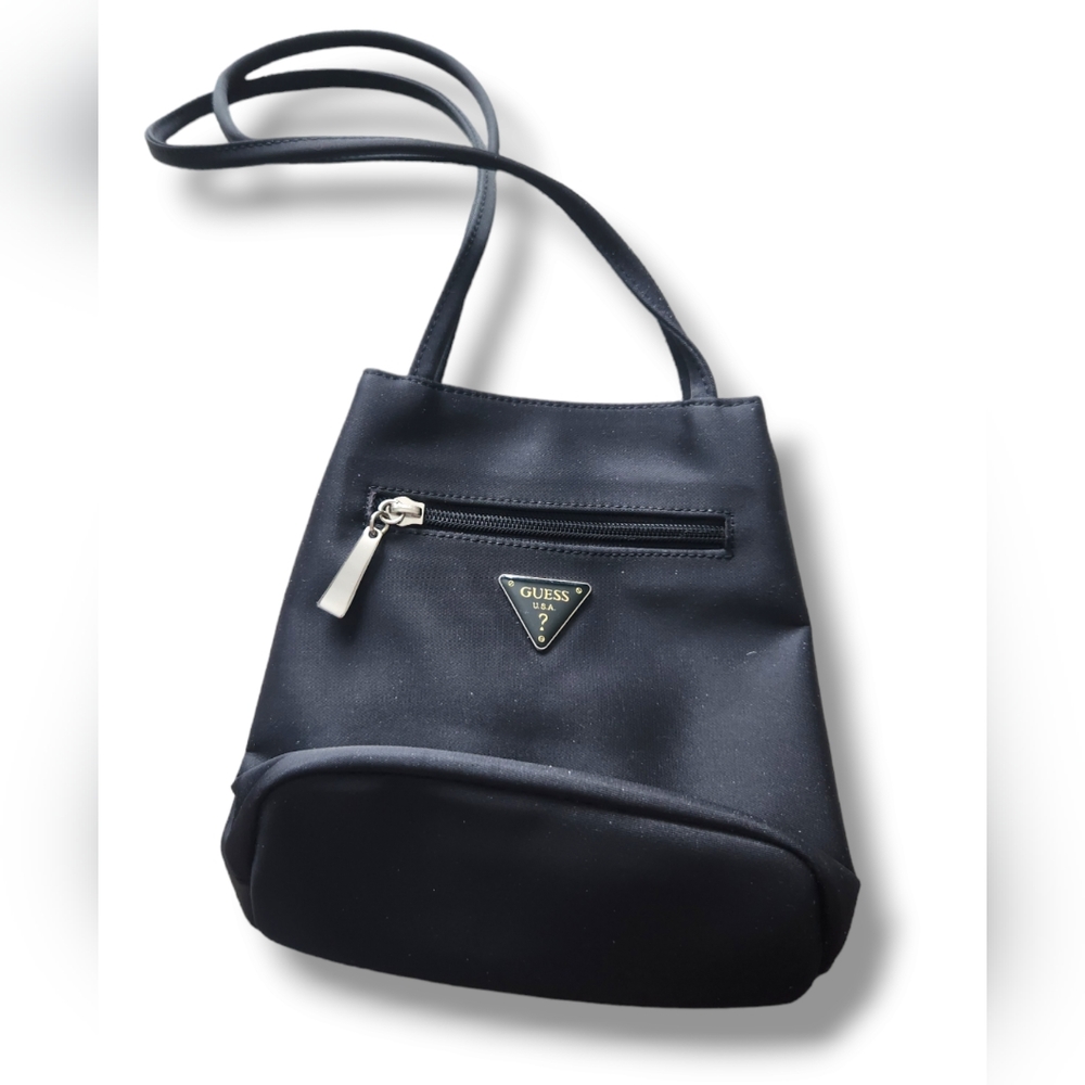 Vtg Guess USA Mini Shoulder Bag Black Small Purse, Triangle Logo, Everyday Carry